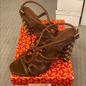 Tory Burch Brown Woven Heels Sandals